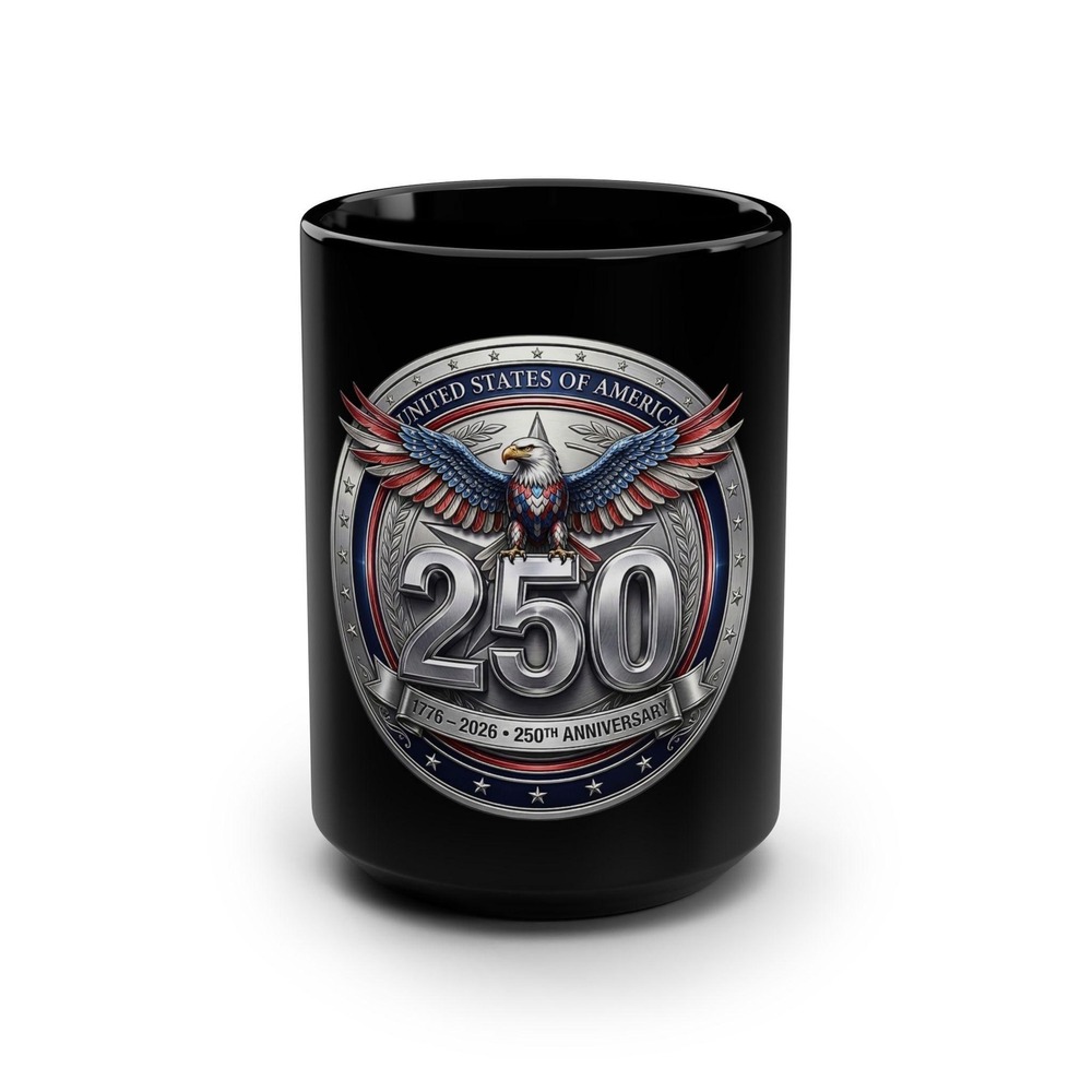 250th USofA Semiquincentennial Anniversary |15oz Black Ceramic Mug  Eagle Emblem
